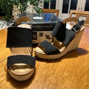 Dolce Vita Black and Tan Wedge Sandals